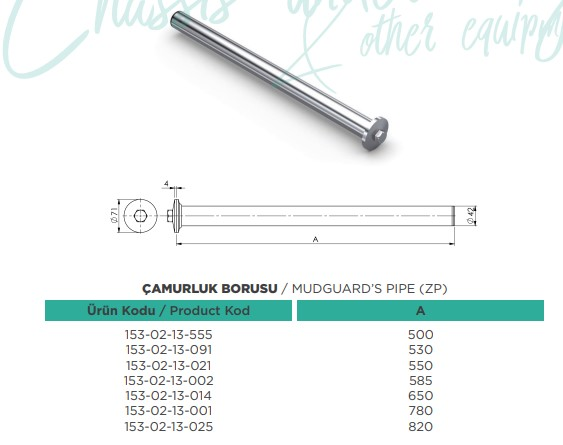 CAMURLUK BORUSU DORSE TEK CIVATA 650 MM